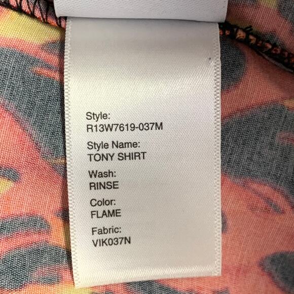 R13 SS20 Size M Orange Yellow Black Flames Viscose One Pocket Short Sleeve Shirt - Picture 7 of 8